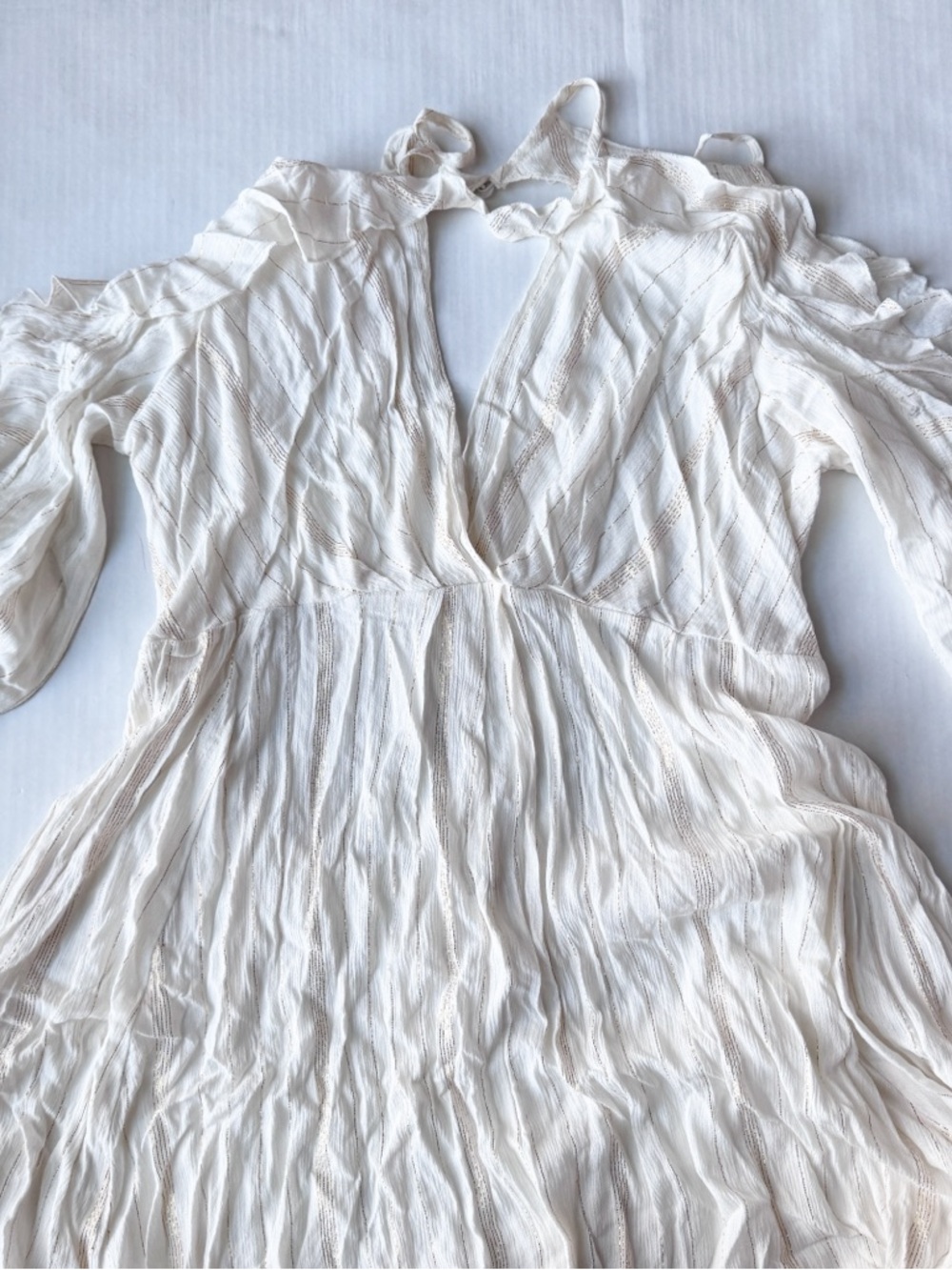 FREE PEOPLE Huxley Maxi Dress Ruffle Cutout Open Back Metallic Stripe Boho Sz M - Picture 7 of 15